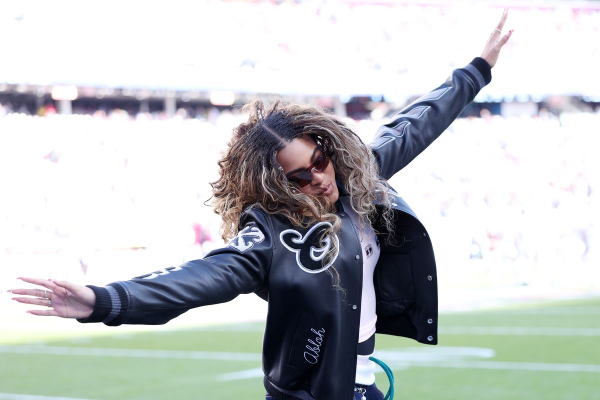 Blue Ivy Carter prior to the start of Super Bowl LX  between the Seattle Seahawks and the New England Patriots at Levi's Stadium on February 08, 2026 in Santa Clara, California.  