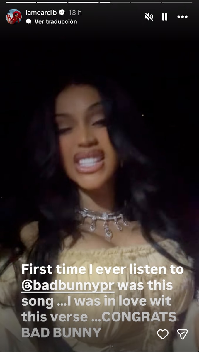 Shortly after halftime, she posted a video from inside her car singing along to Bad Bunny.

