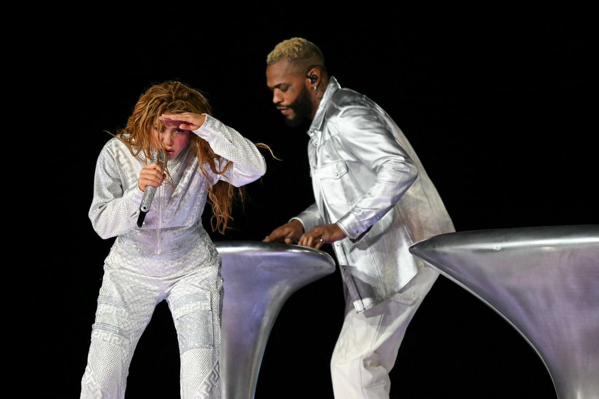 Colombian singer Shakira performs onstage during her Las Mujeres Ya No Lloran World Tour at the Jorge "El Magico" Gonzalez Stadium in San Salvador.
