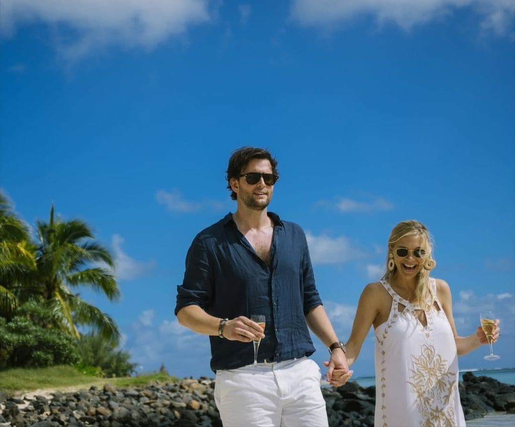 Chelsy and Sam on their wedding day in Mauritius.