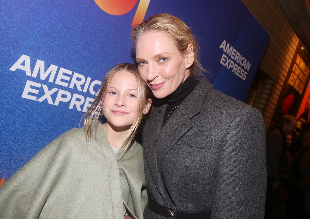 Luna Thurman-Busson and mother Uma Thurman pose at the opening night of the new musical "Some Like It Hot!" on Broadway at The Shubert Theatre on December 11, 2022