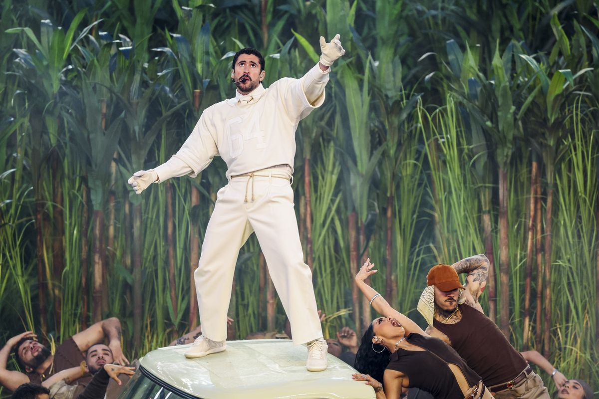 Bad Bunny perform during the Apple Music Halftime Show 