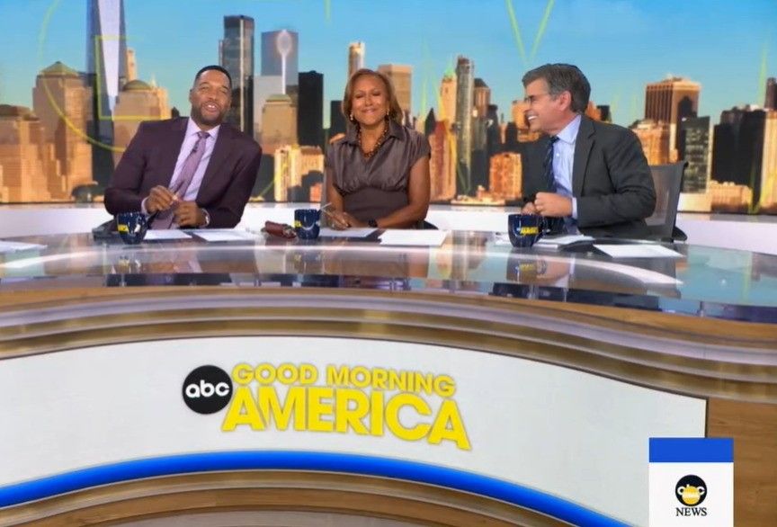 photo of michael strahan robin roberts george stephanopoulos on gma