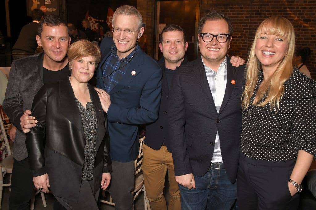 Scott Mills, Emma B, Jeremy Vine, Dermot O'Leary, Alan Carr and Sara Cox in 2018