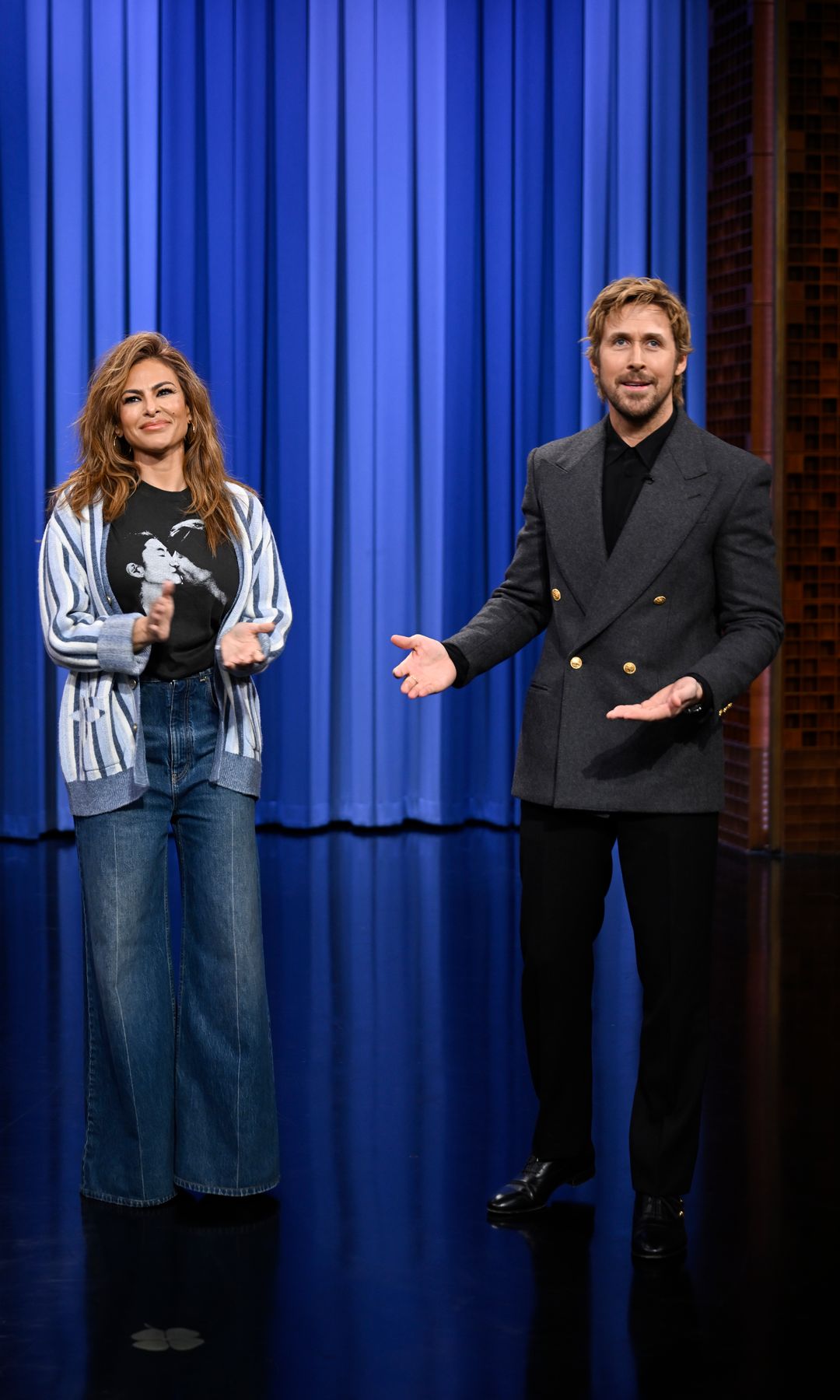 Actress Eva Mendes and actor Ryan Gosling during a surprise on Thursday, March 5, 2026 )