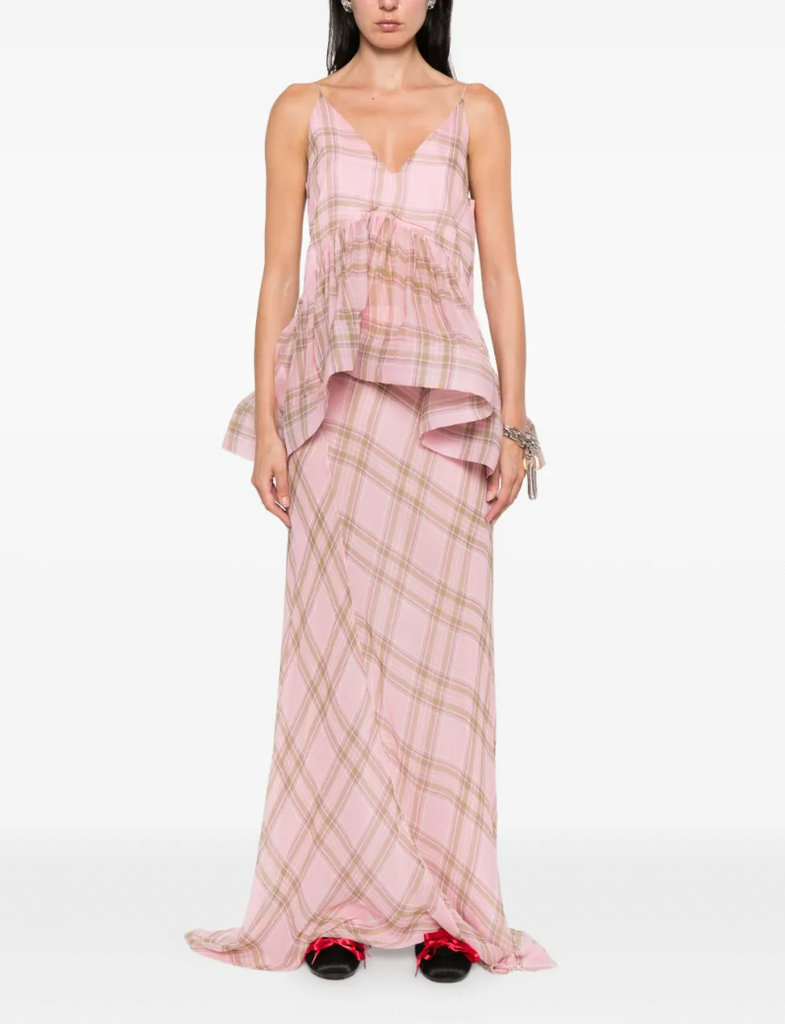 Tartan-Check Chiffon Top