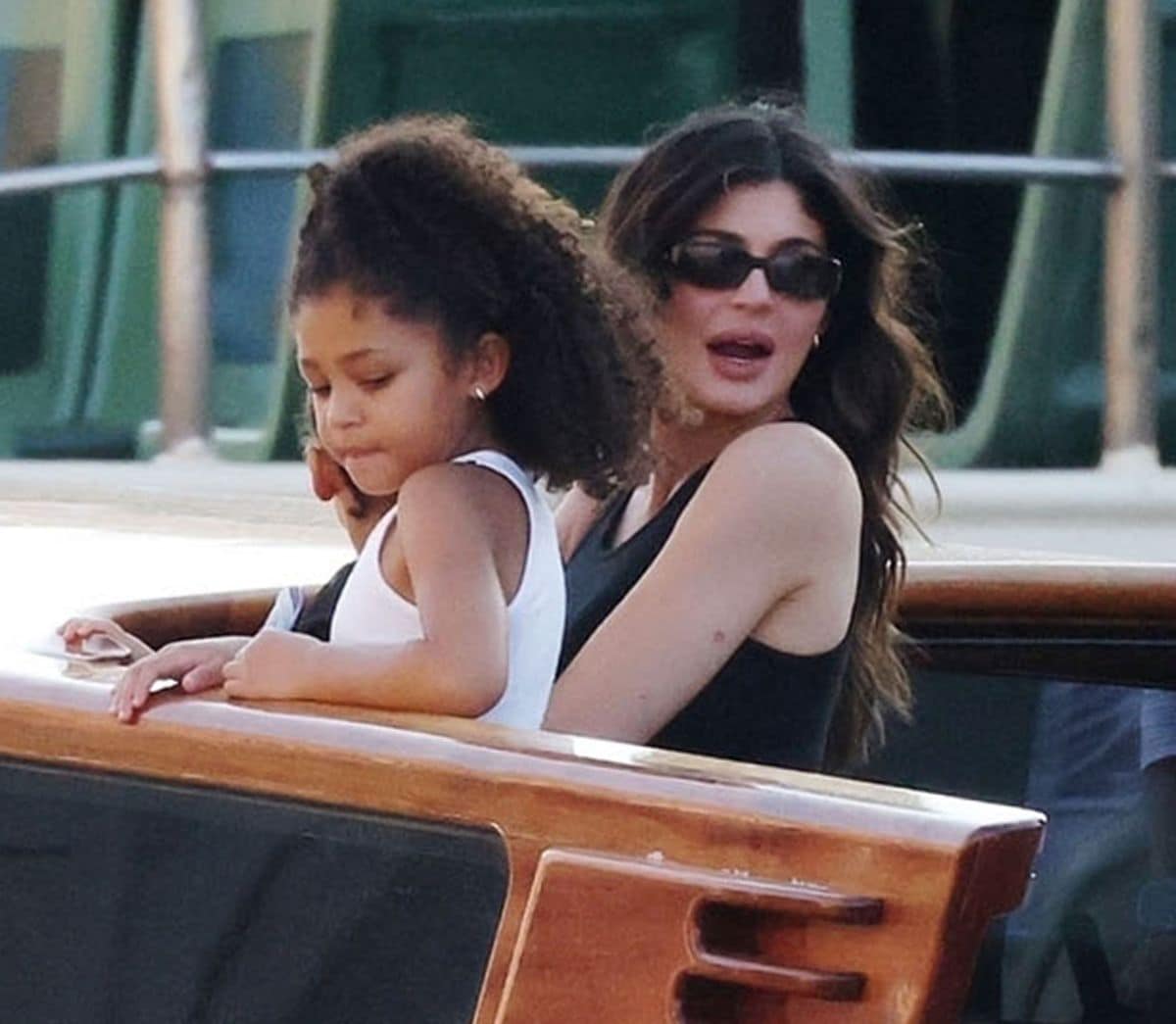 Kylie Jenner with her daughter Stormi take a water taxi ride along the famous Grand Canal.
