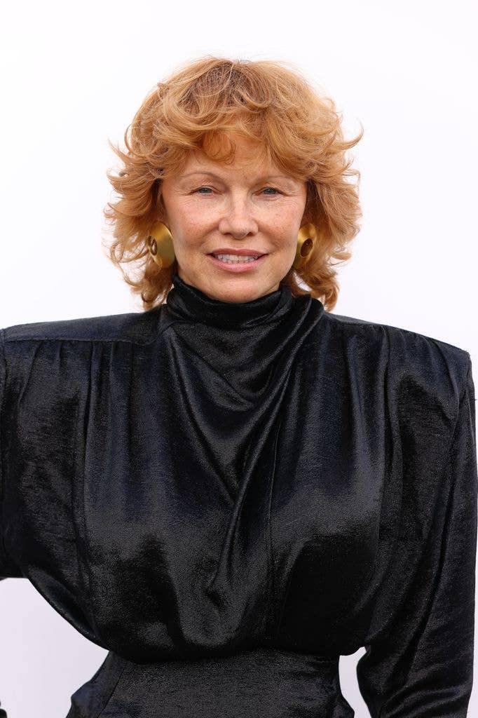 Pamela Anderson attends the Mugler Womenswear Spring/Summer 2026 show as part of Paris Fashion Week on October 02, 2025