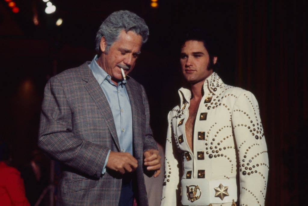 Bing Russell, Kurt Russell as Elvis Presley and Vernon Presley appearing in the ABC tv movie 'Elvis' 1979
