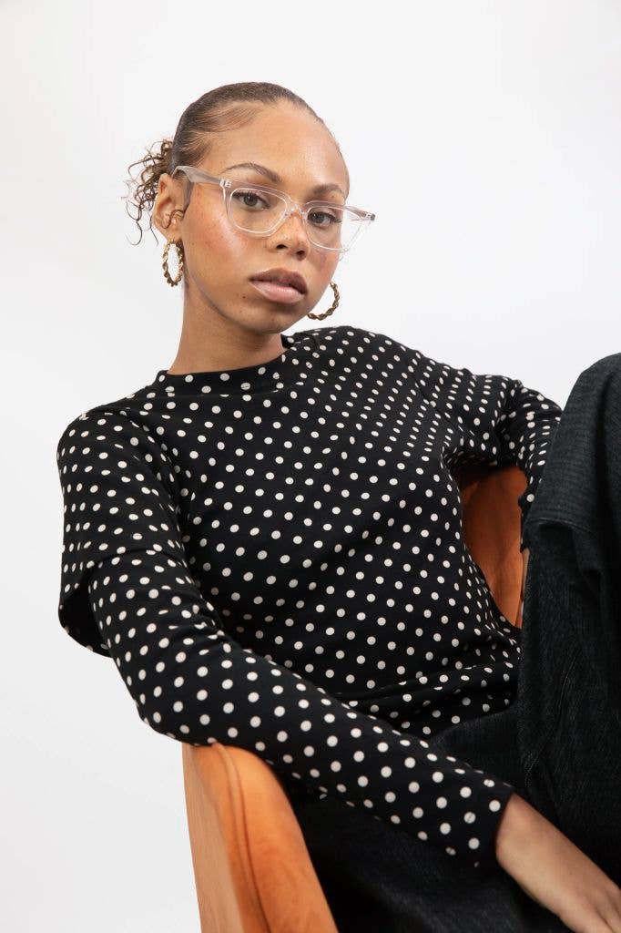 Black and White Polka Dot Layered Long Sleeve Top