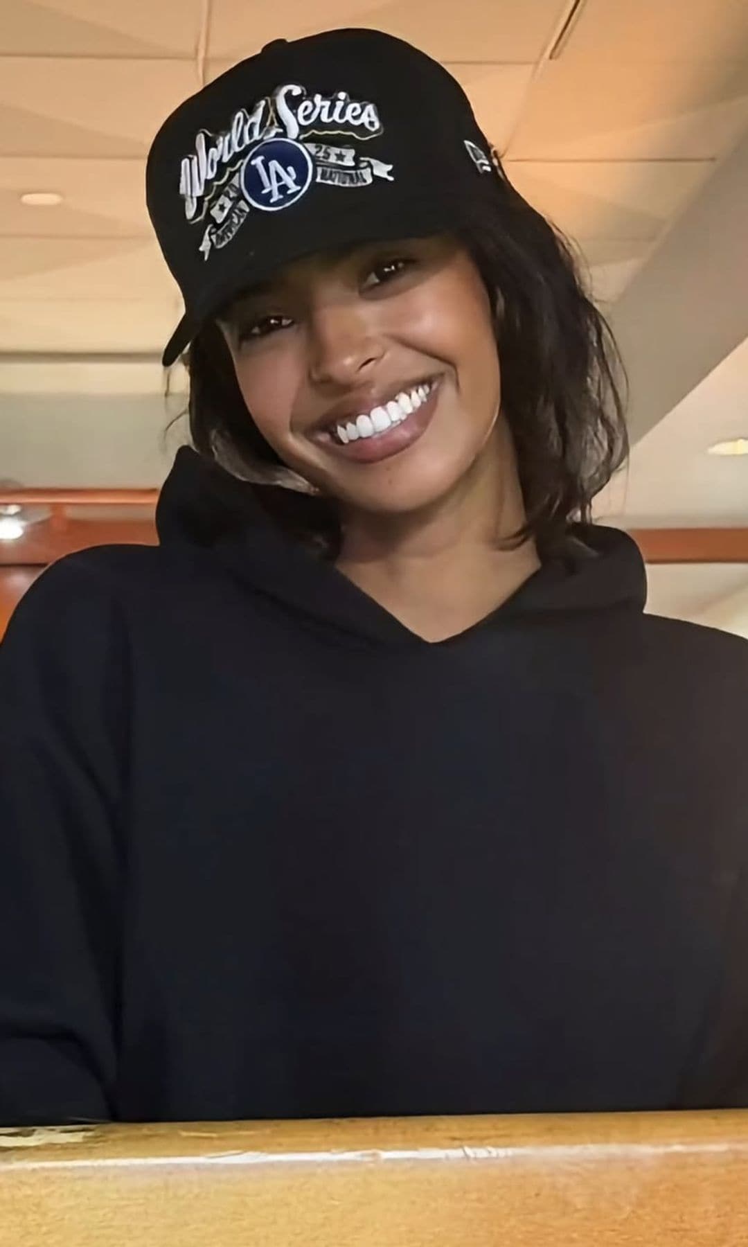 Natalia wore a special edition of the Dodgers' cap