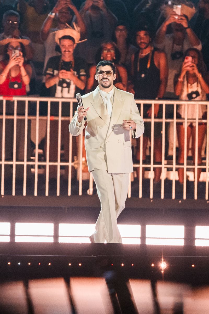 Bad Bunny performs onstage during his Debi Tirar Mas Fotos World Tour concert