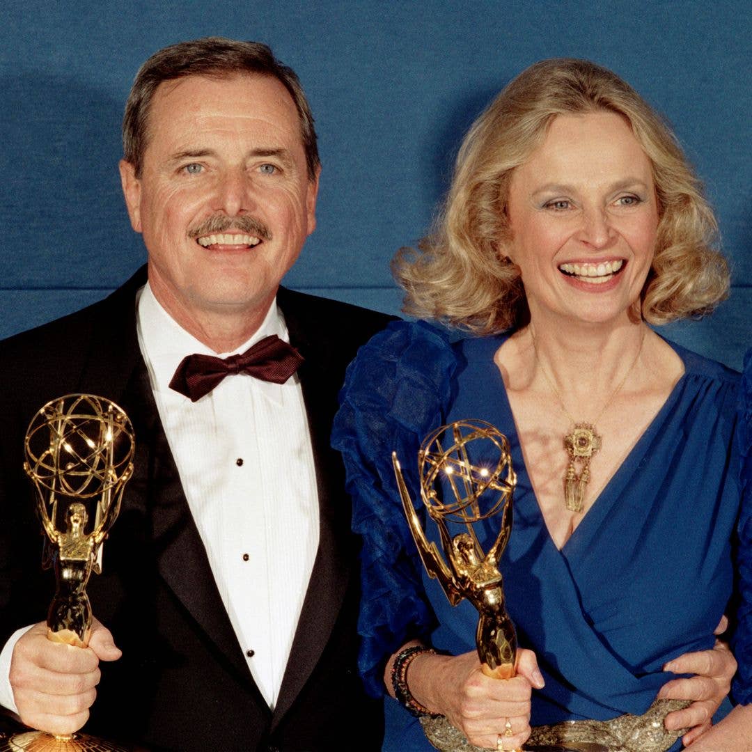 Emmy Winners and real-life husband and wife William Daniels and Bonnie Bartlett celebrate their Emmy Awards backstage at the Emmy Awards Show, September 21, 1986 in Pasadena, California