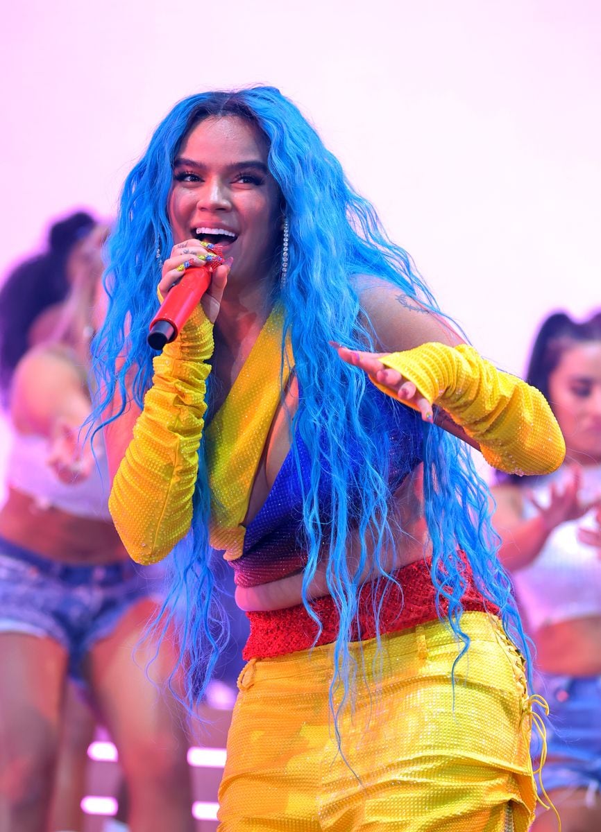 Karol G performs on the Coachella stage during the 2022 Coachella Valley Music And Arts Festival.