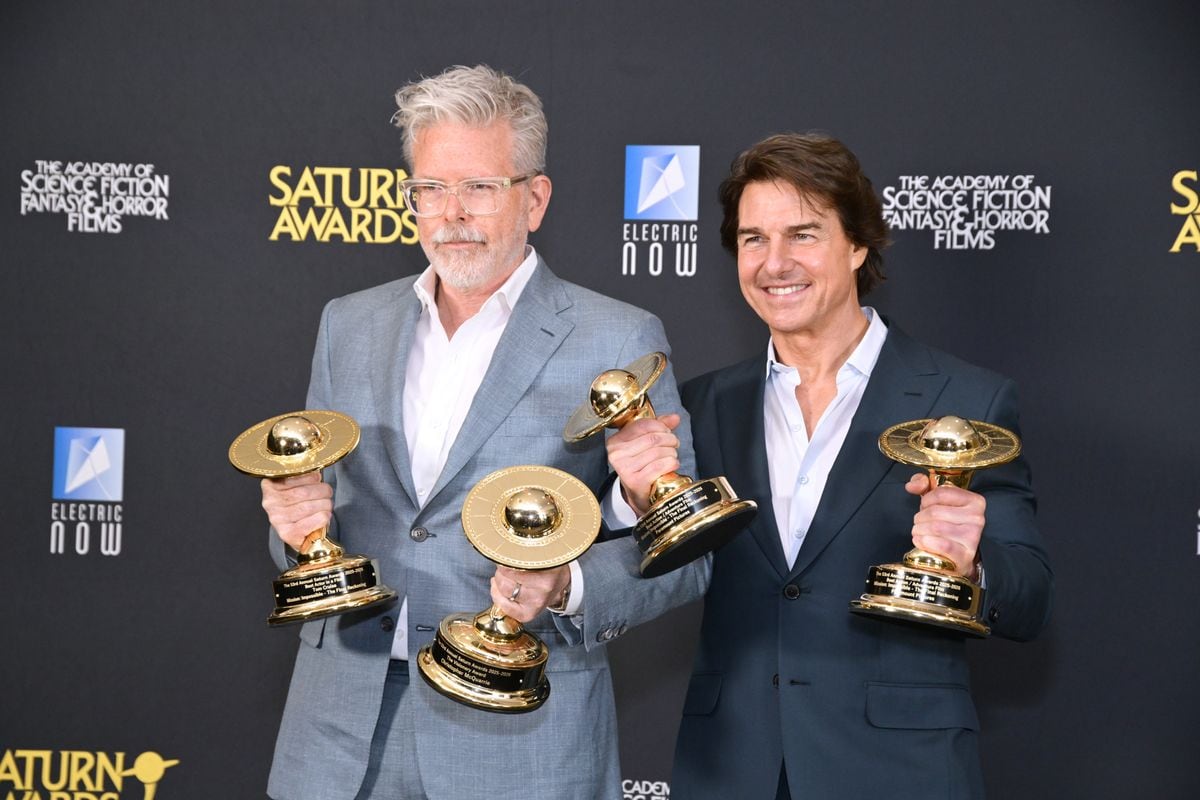 Christopher McQuarrie and Tom Cruise pose at this year's Saturn Awards