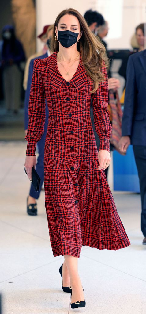 kate in red houndstooth dress 