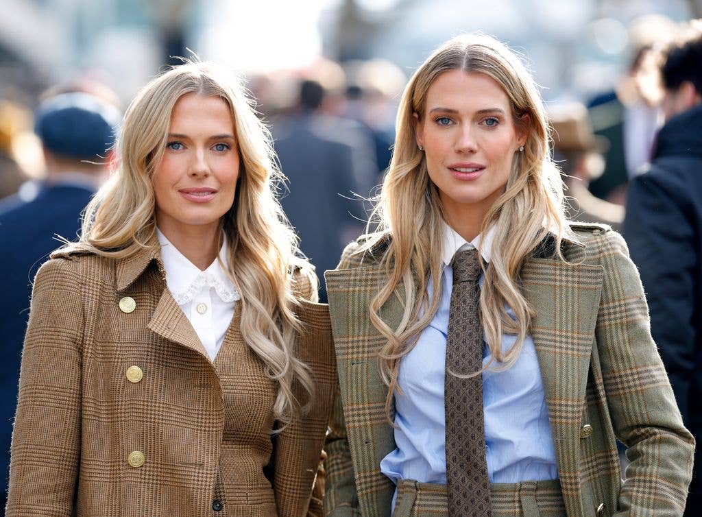 Lady Eliza and Lady Amelia in tweed suits waist up