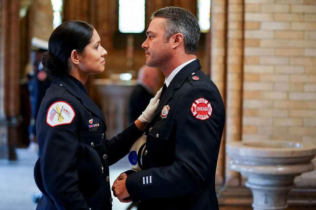 Miranda Rae Mayo and Taylor Kinney in Chicago Fire