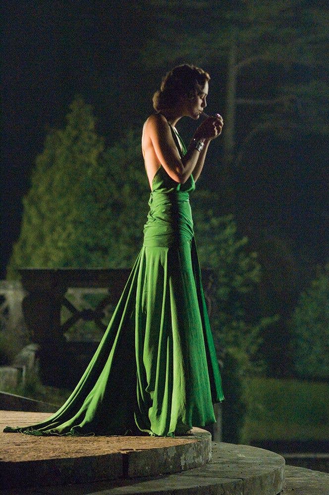 Keira Knightley in a green dress in Atonement