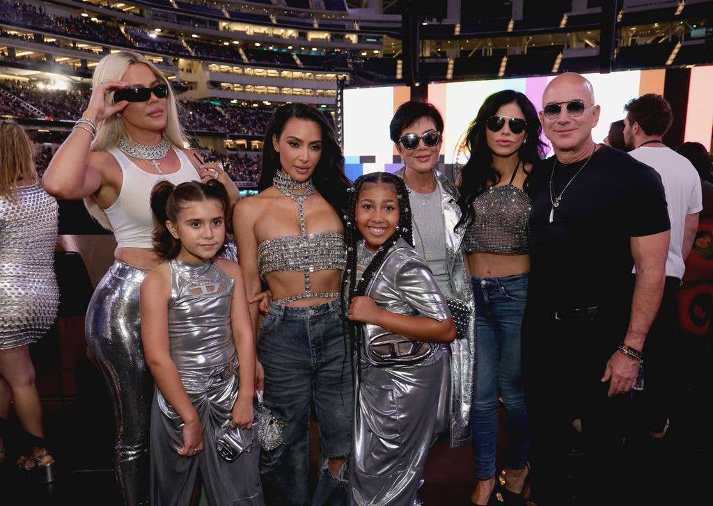 Khloe Kardashian, Penelope Disick, Kim Kardashian, North West, Kris Jenner, Lauren Sanchez and Jeff Bezos attend the "RENAISSANCE WORLD TOUR" at SoFi Stadium on September 04, 2023 in Inglewood, California