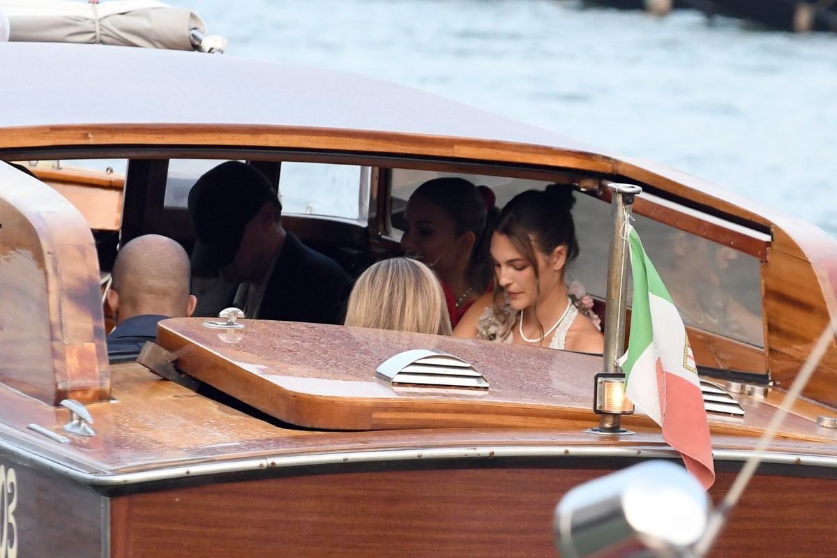 Leonardo DiCaprio and Vittoria Ceretti ahead of Jeff Bezos and Lauren Sanchez's wedding at Hotel Gritti on June 23, 2025, in Venice, Italy.