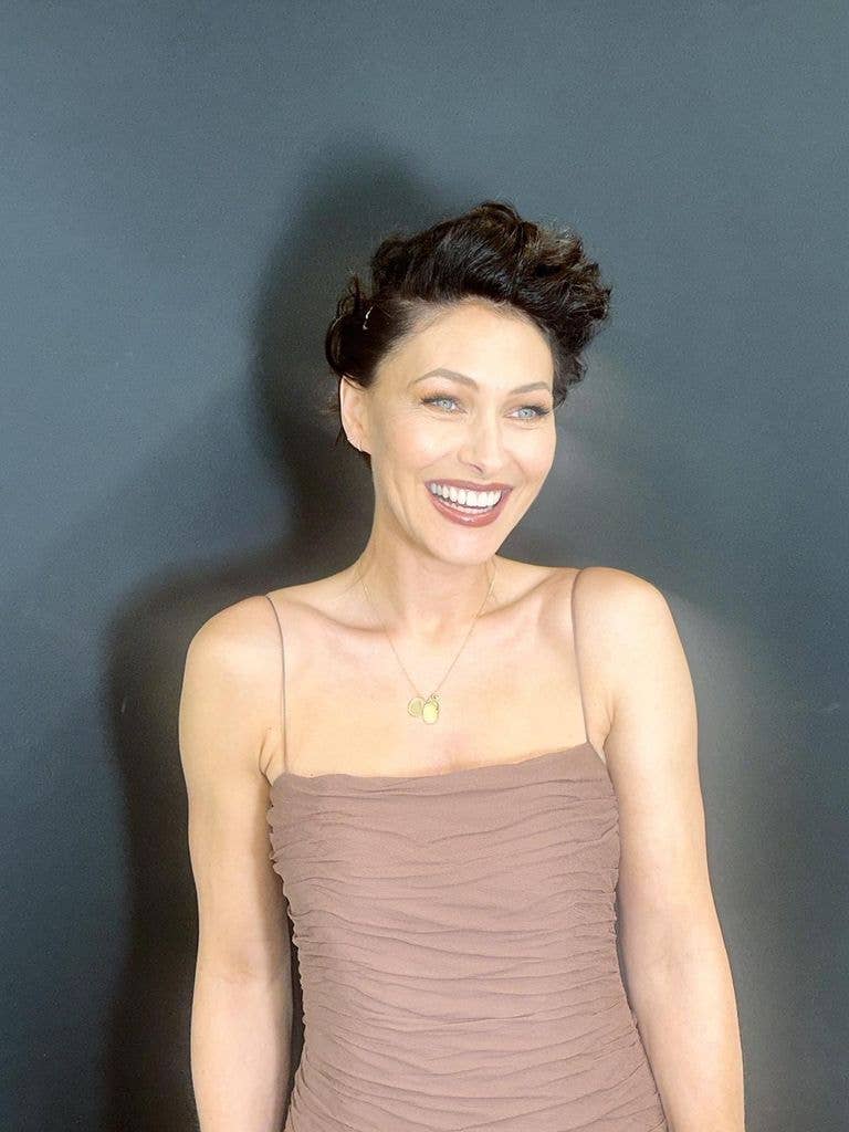 Emma Willis wearing a brown dress at the NTAs 