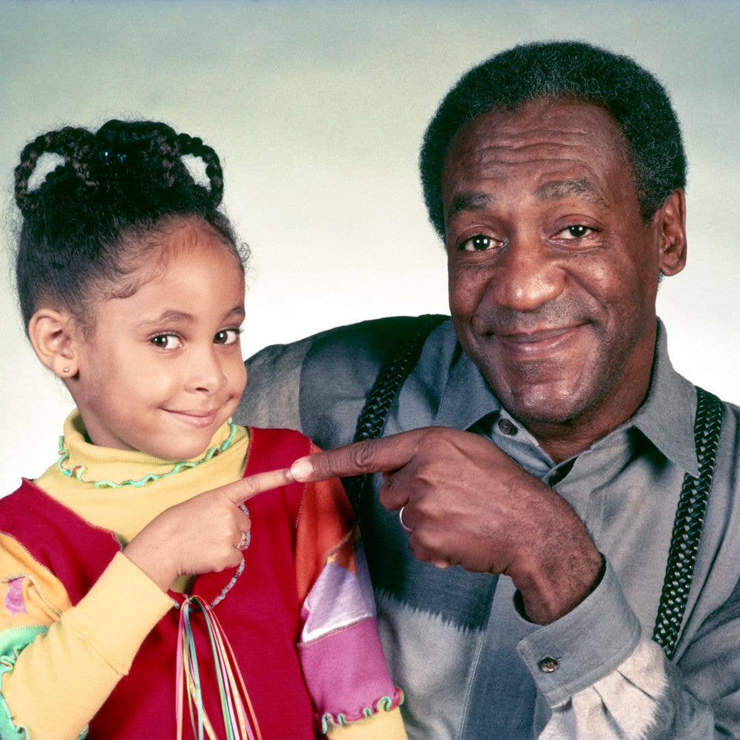 COSBY SHOW -- Season 8 -- Pictured: (l-r) Raven Symone as Olivia Kendall , and Bill COsby as Dr. Heathcliff Huxtable