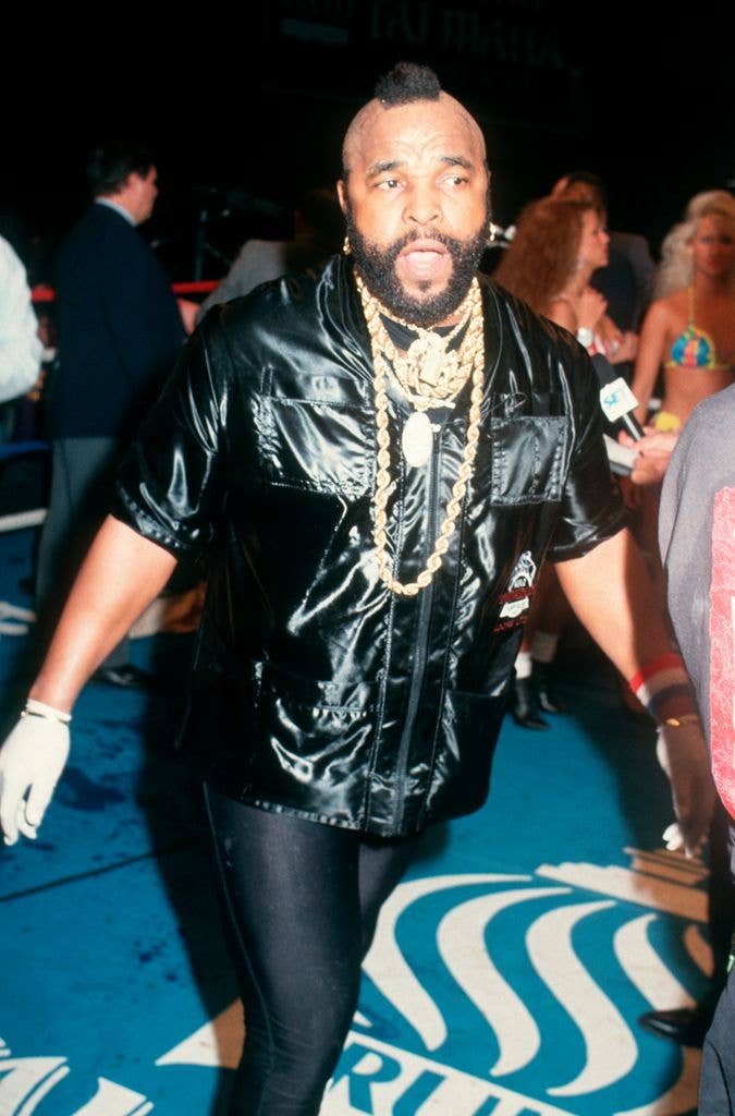 mr t black jacket walking