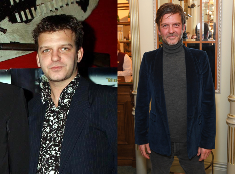 Split image of Jason Hughes in a black jacket and white floral patterned black shirt in 2002 and 2022
