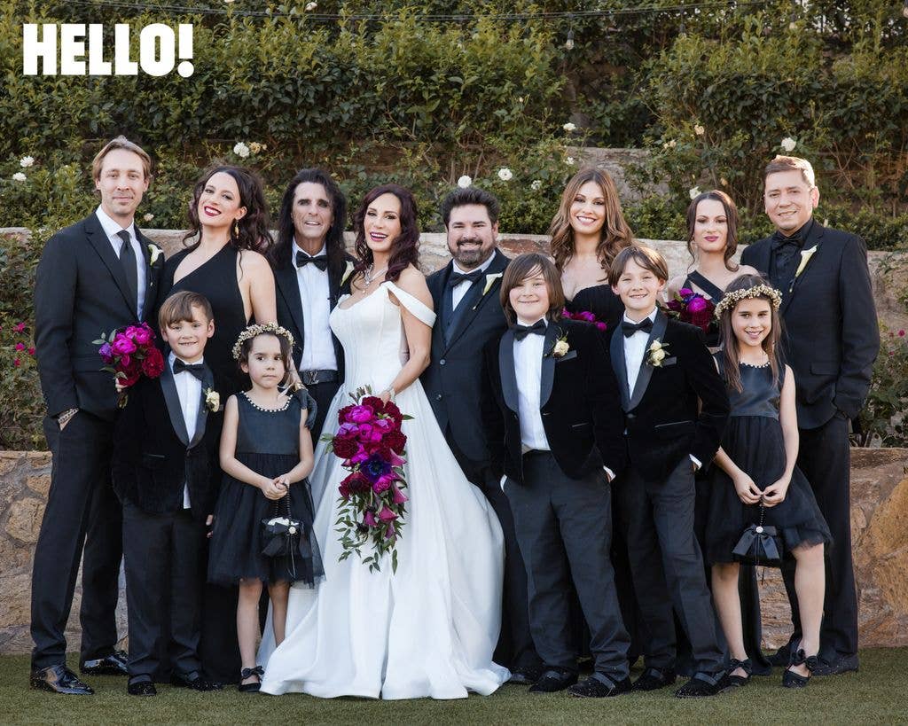 Alice Cooper and Sheryl Cooper with their family on their wedding vow renewal