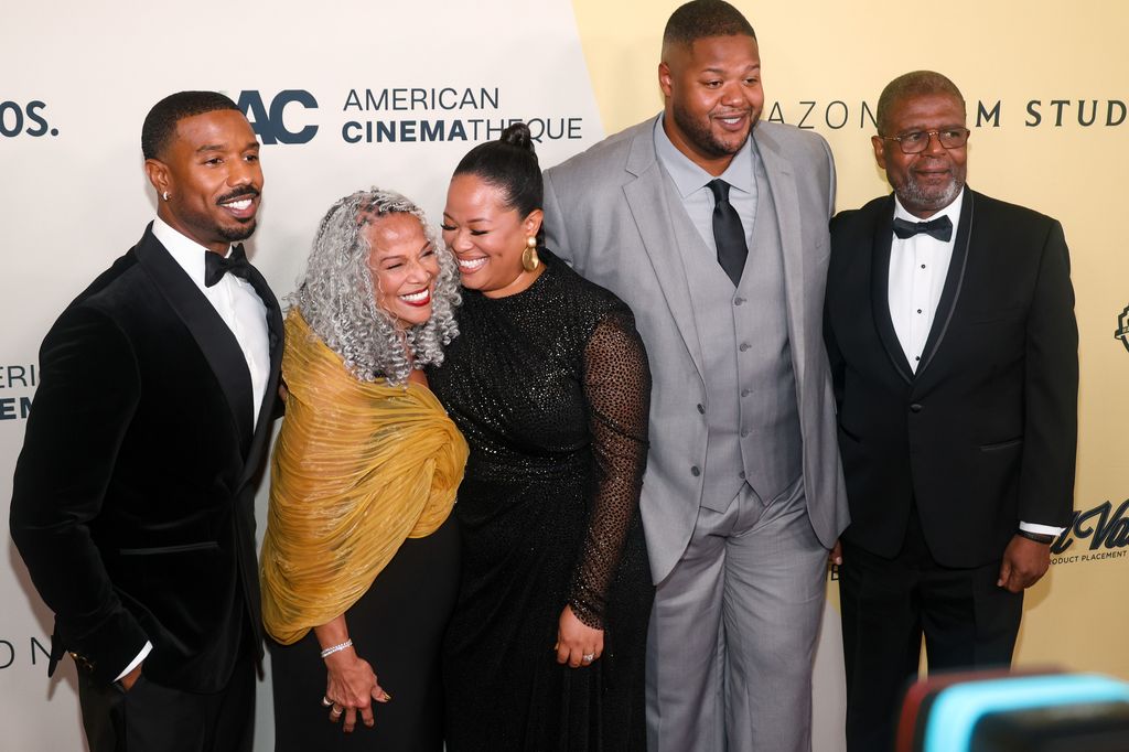 Michael B. Jordan, Donna Jordan, Jamila Jordan-Theus, Khalid Jordan and Michael A. Jordan attends the 39th American Cinematheque Award Ceremony honoring Michael B. Jordan at The Beverly Hilton on November 20, 2025 in Beverly Hills, California