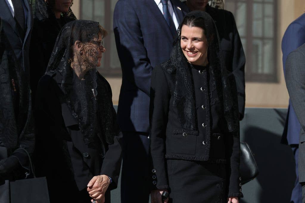 Princess Stephanie of Monaco and Charlotte Casiraghi during the welcome ceremony for the visit of Pope Leo XIV