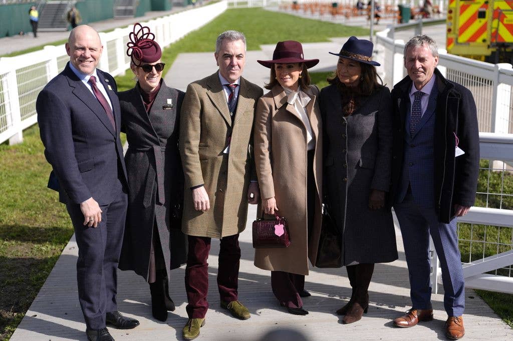 Mike and Zara Tindall with James Nesbitt (third from left) at races
