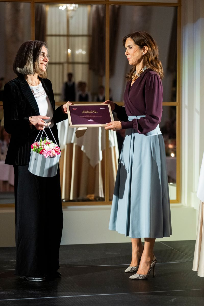Professor Eva Prescott and Queen Mary of Denmark on stage at the Danish Heart Association Awards at Hotel d'Angleterre on March 26, 2026 in Copenhagen, Denmark