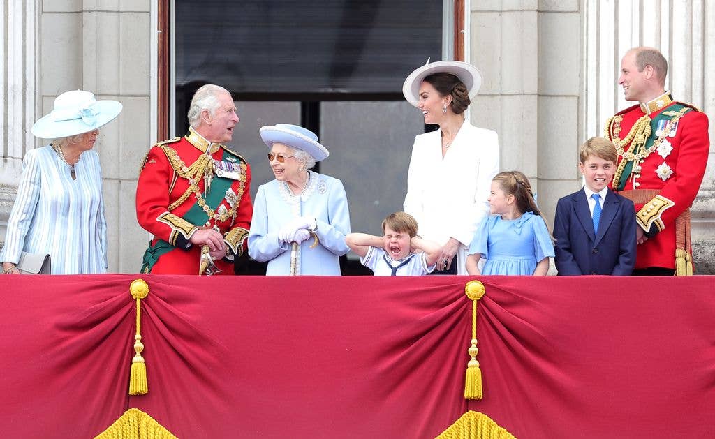 Queen Elizabeth II smiles on the balcony of Buckingham Palace during Trooping the Colour 