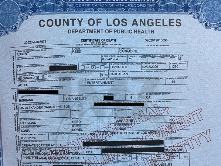 Robert Reed Carradine Death certificate launch