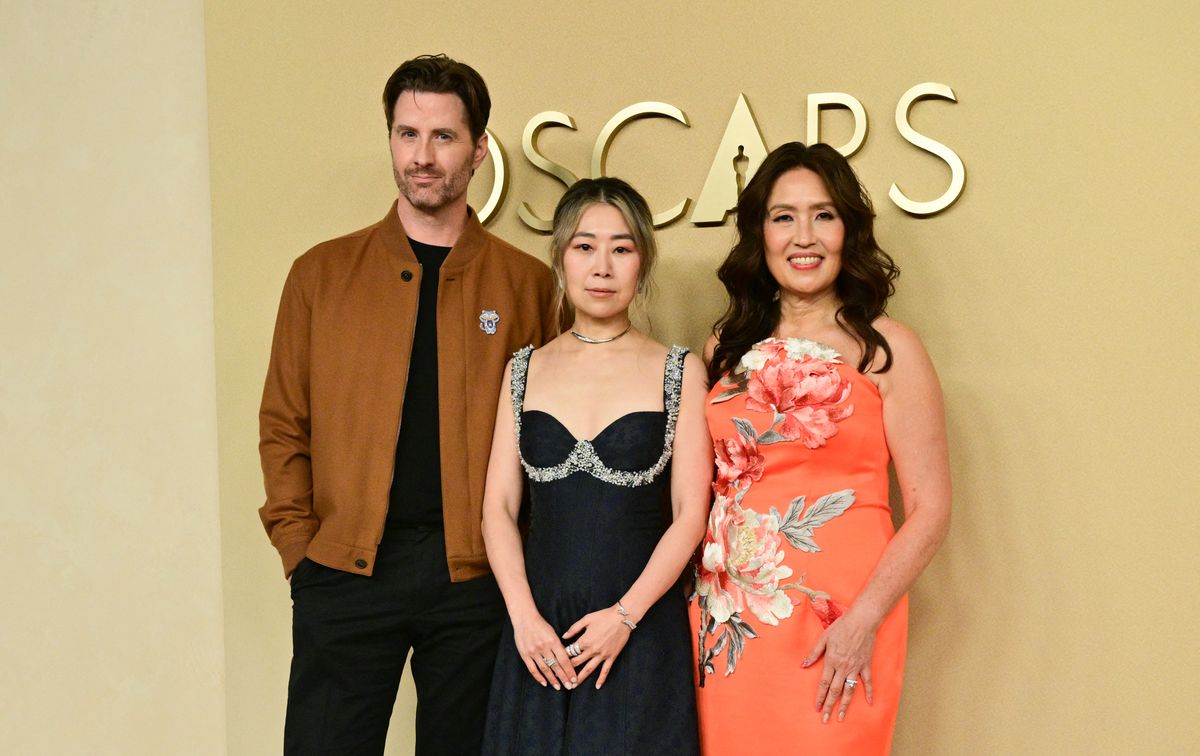 Chris Appelhans, South Korean film director Maggie Kang and producer Michelle  L.M. Wong