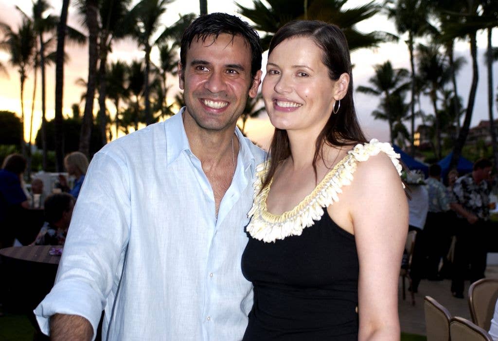 Geena Davis and husband Dr. Reza Jarrahy during 2003 Maui Film Festival - Opening Night Twilight Reception at Fairmont Kea Lani Hotel in Maui, Hawaii, United States.