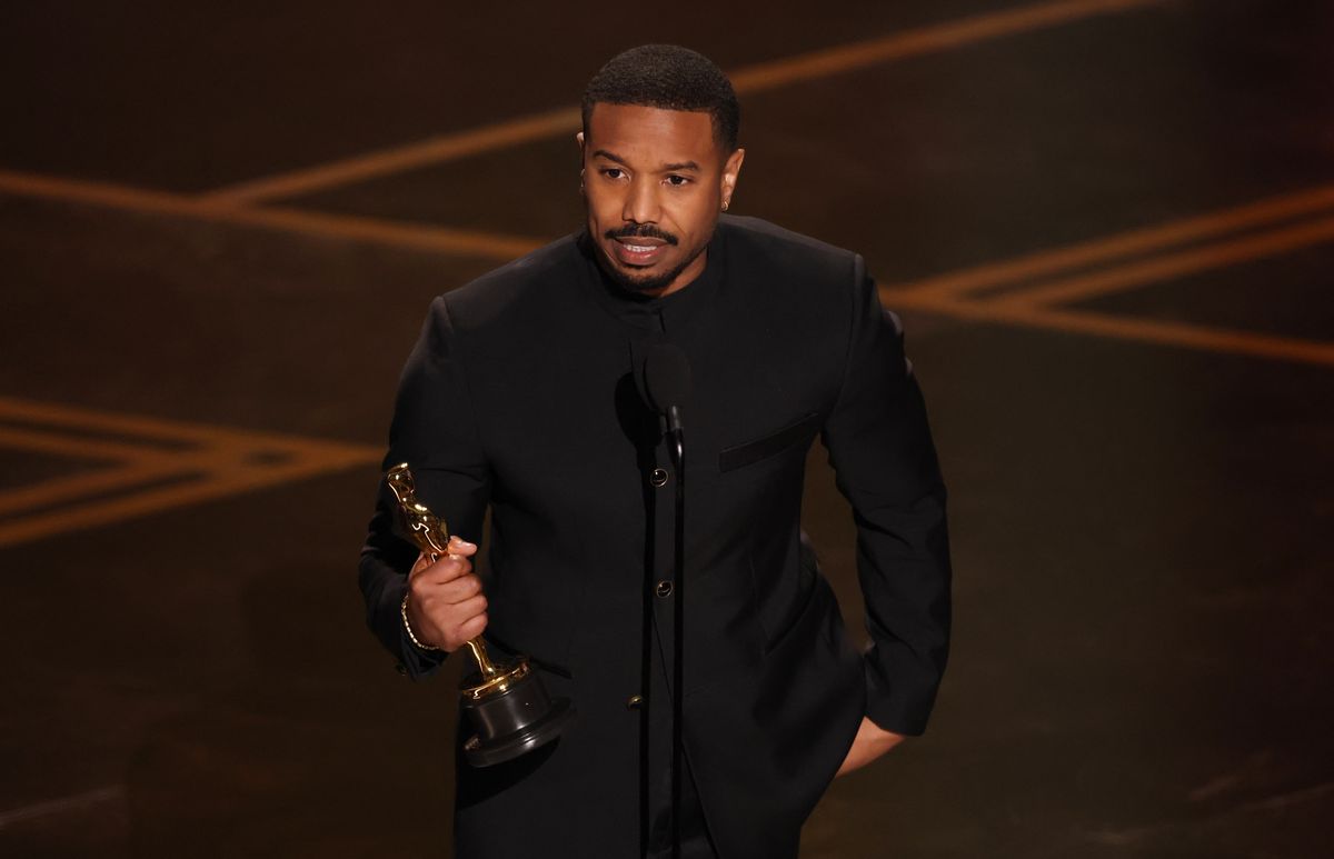 HOLLYWOOD, CALIFORNIA - MARCH 15: Michael B. Jordan accepts the Actor in a Leading Role award for "Sinners" onstage during the 98th Oscars at Dolby Theatre on March 15, 2026 in Hollywood, California. (Photo by Kevin Winter/Getty Images) 