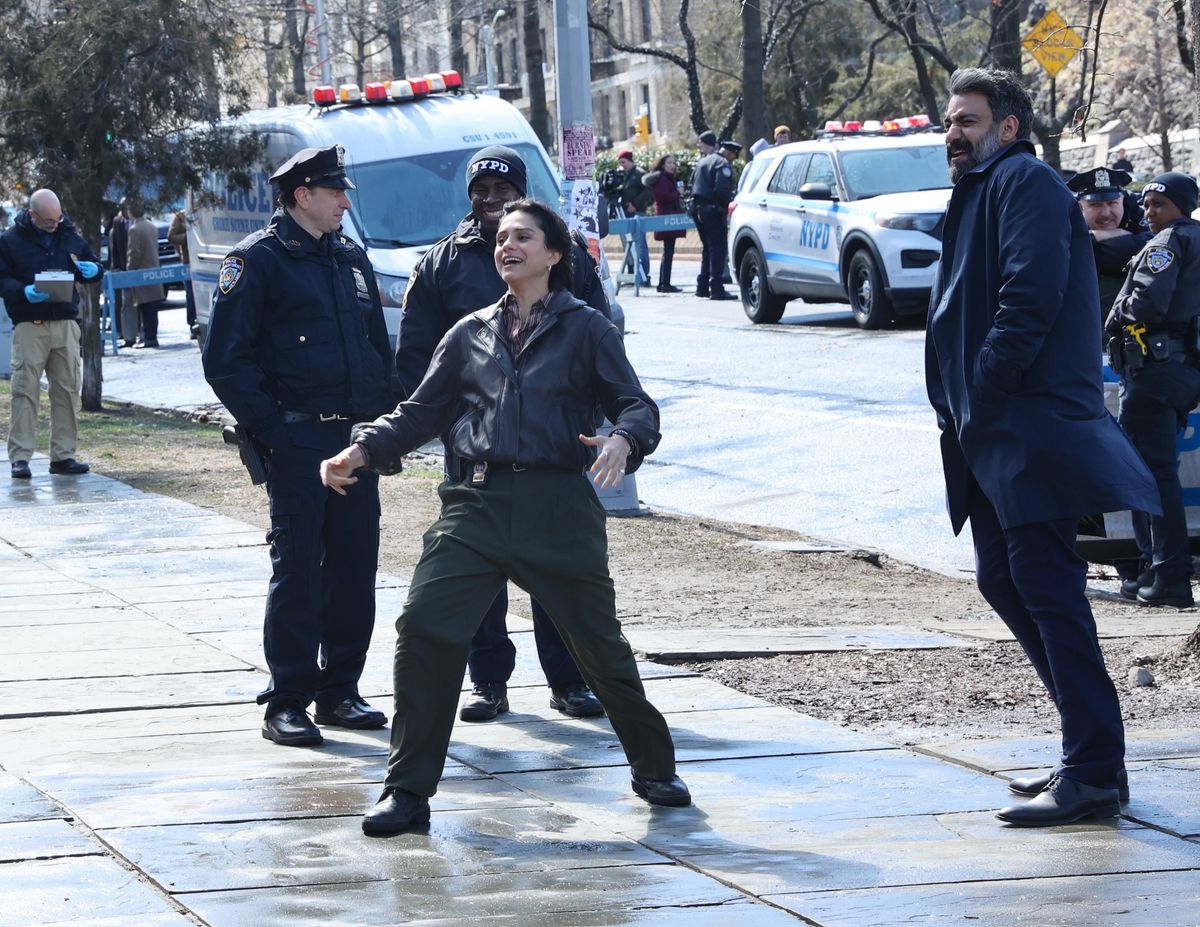 Sasha Calle is seen filming at "The Exorcist" movie set in Uptown, Manhattan on March 17, 2026 in New York City. 