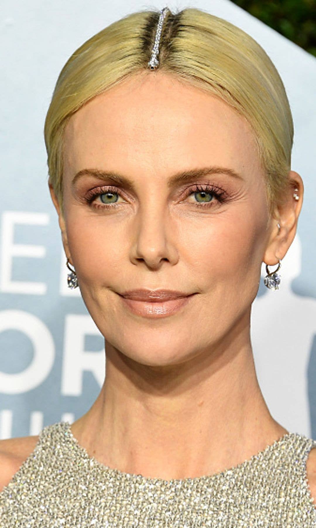 Charlize Theron at the 2020 SAG Awards with a diamante hair accessory