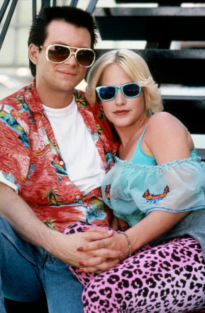Patricia with co-star Christian Slater on the set of True Romance