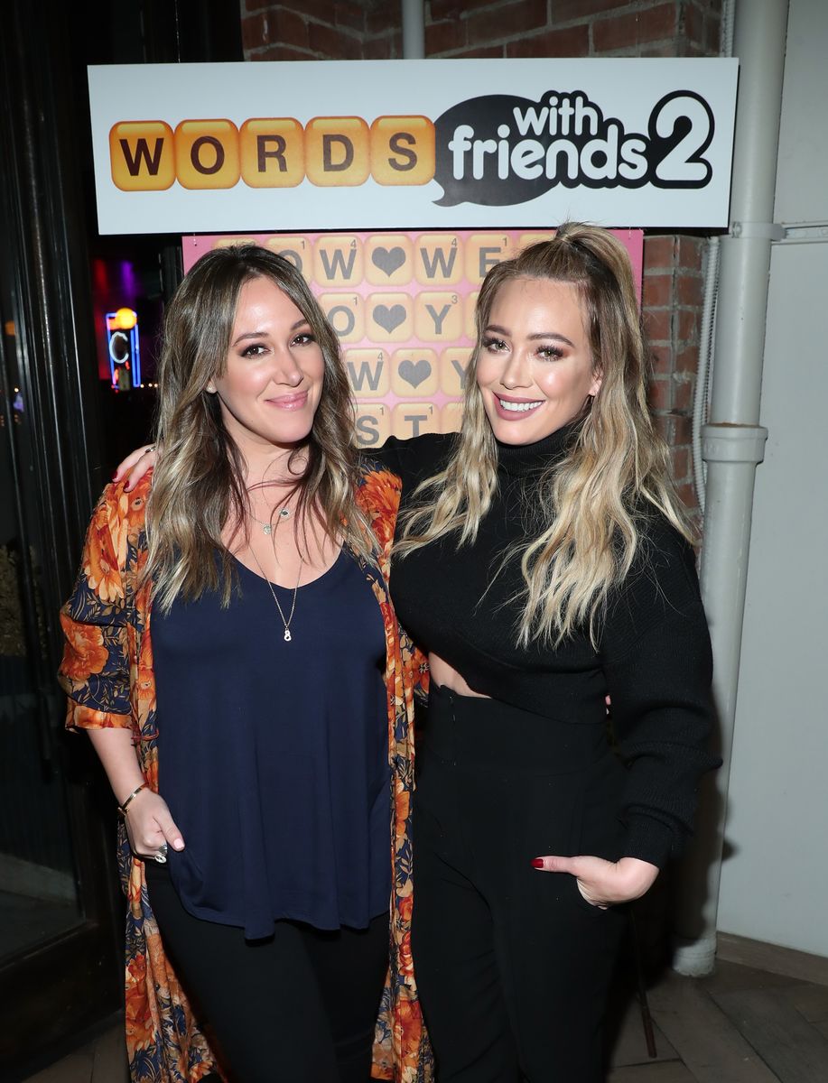 Haylie Duff and Hilary Duff attend the Launch of Words with Friends 2 on November 9, 2017