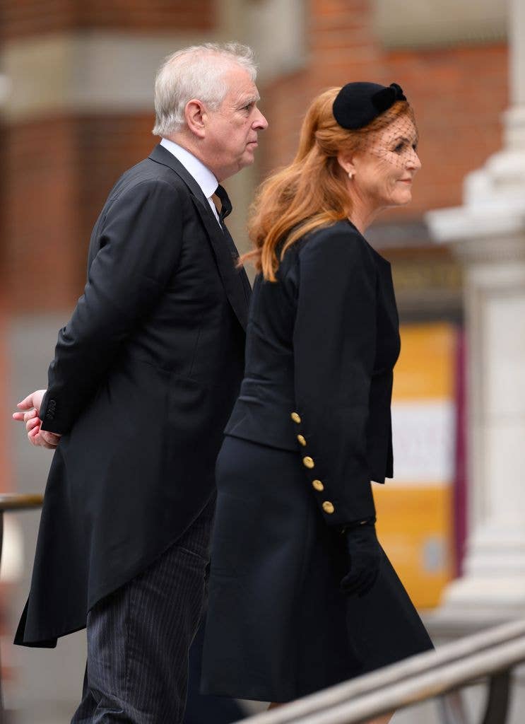 Sarah and Andrew pictured at the Duchess of Kent's funeral on September 16, 2025