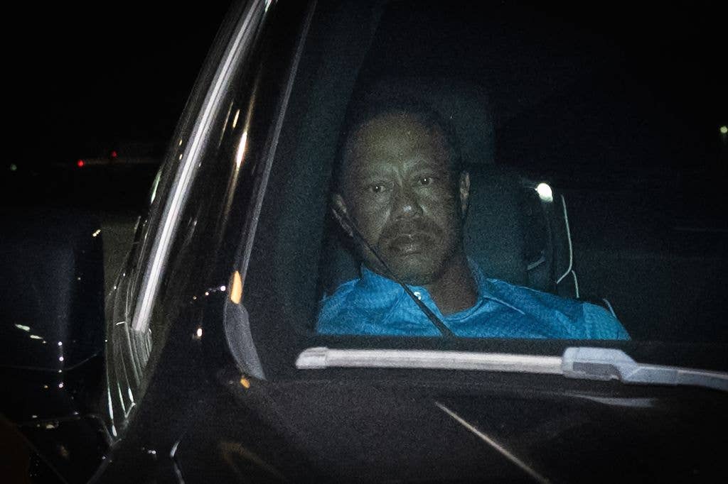 Tiger Woods is seen leaving Martin County Jail after being arrested for driving under the influence after a car crash on March 27, 2026 in Stuart, Florida