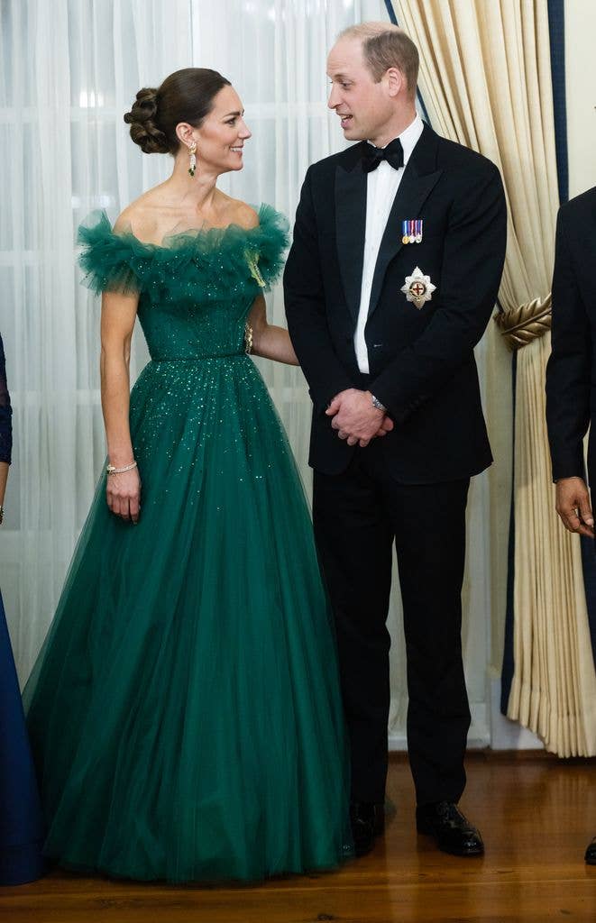 Catherine, Duchess of Cambridge and Prince William, Duke of Cambridge attend a dinner hosted by the Governor General of Jamaica at King's House on March 23, 2022 in Kingston, Jamaica.