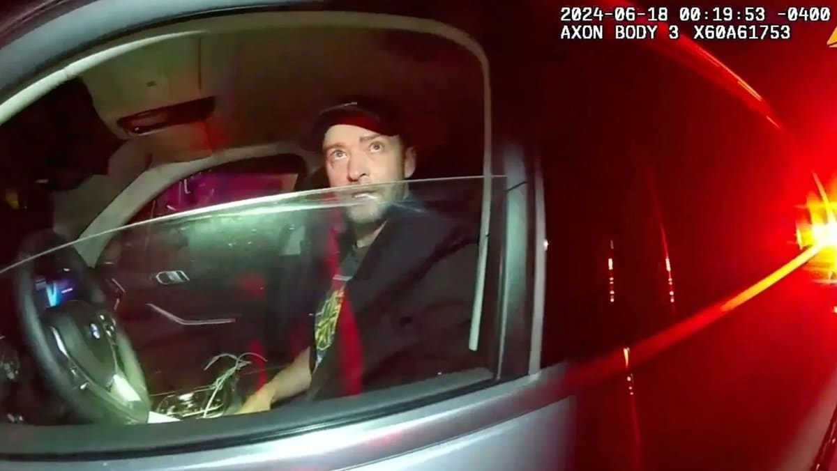 In the footage, Timberlake is seen interacting with officers after being pulled over in Sag Harbor, New York.