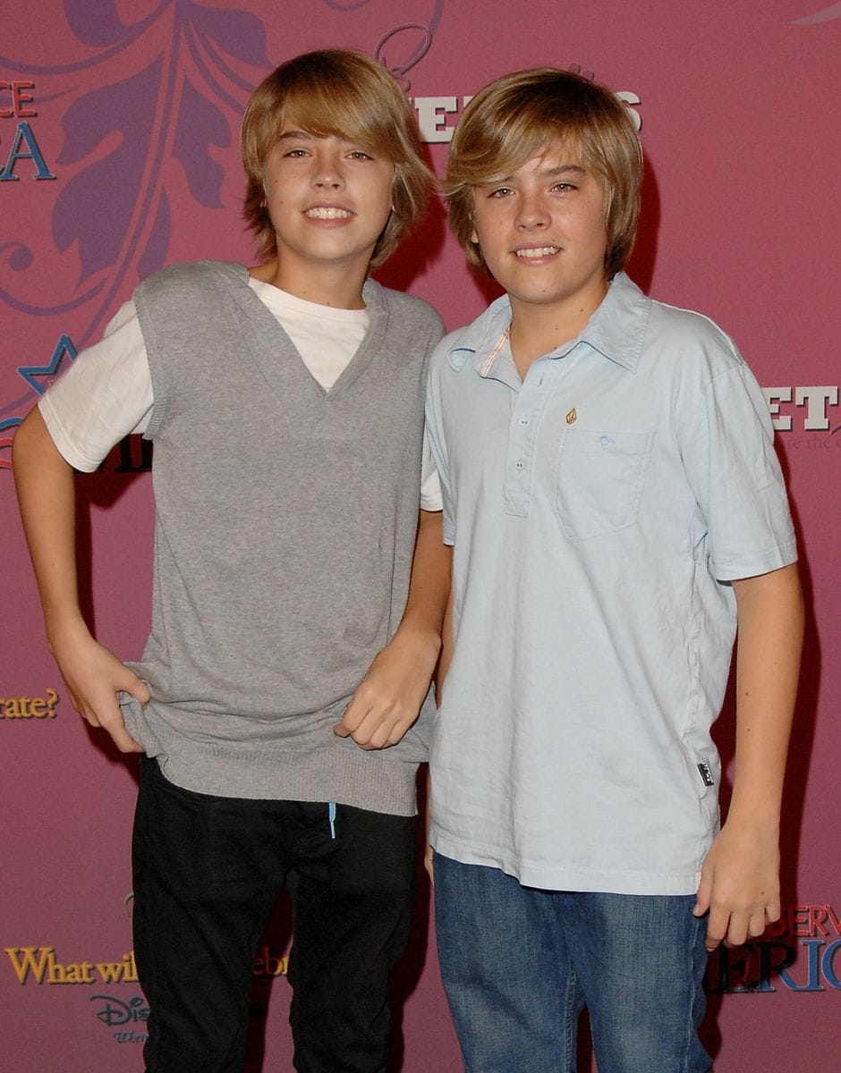 Actors Cole Sprouse and brother Dylan Sprouse arrive at Miley Cyrus` "Sweet 16" Celebration" at Disneyland on October 5, 2008.