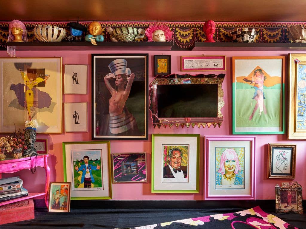 Zandra Rhodes' colourful artwork at London home 