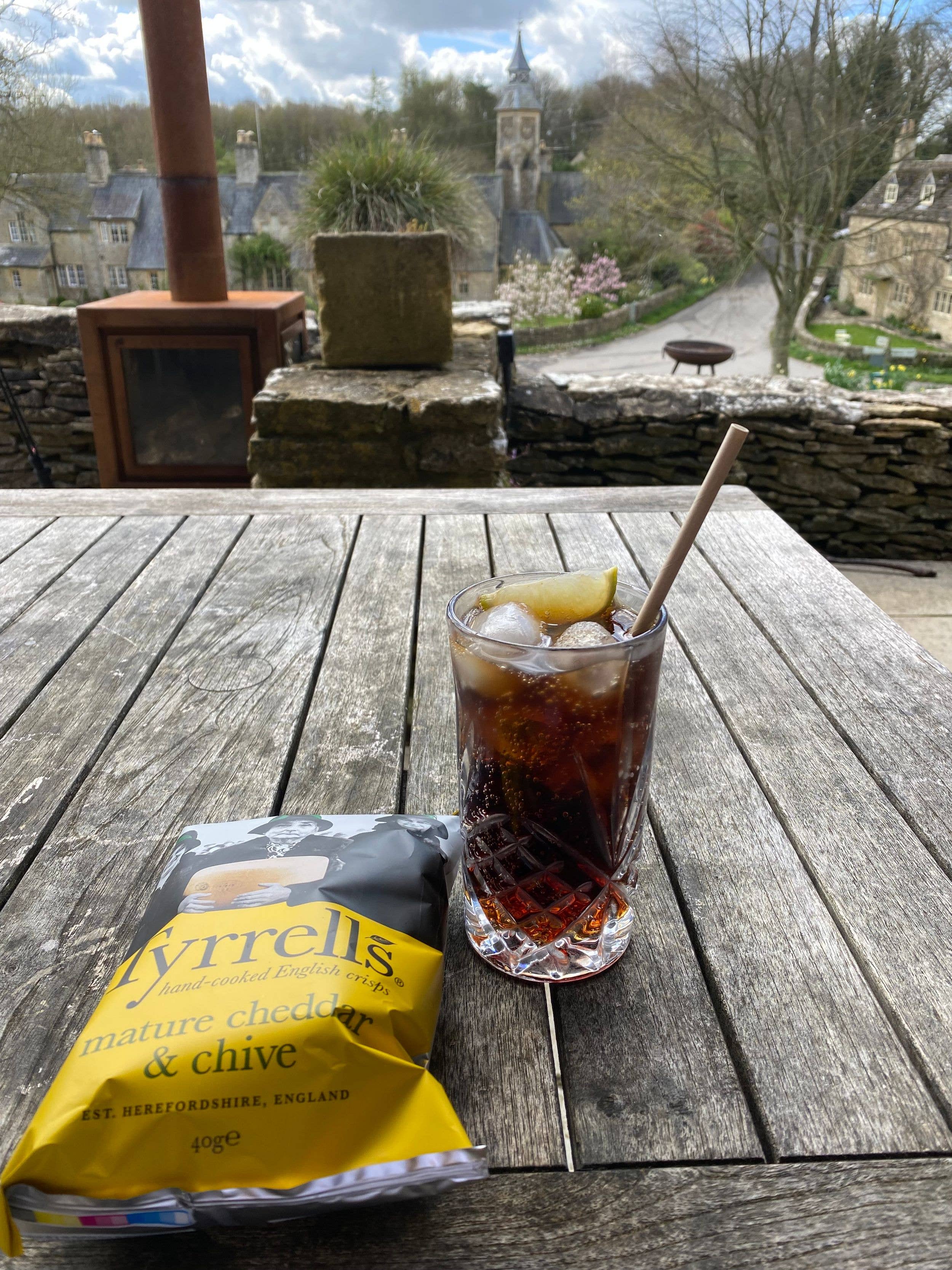 coke and crisps in a cotswolds pub garden